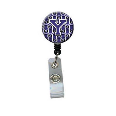 CAROLINES TREASURES Letter Y Football Purple and White Retractable Badge Reel CJ1068-YBR